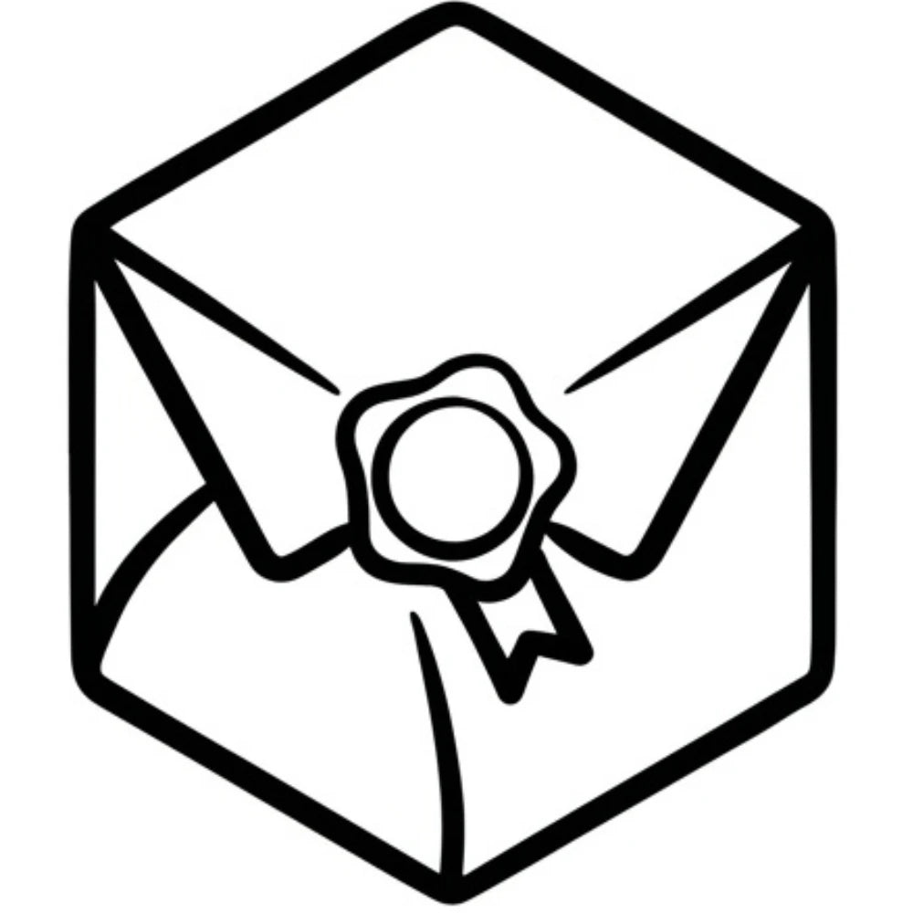 Illustration of an open envelope with a seal on a white background